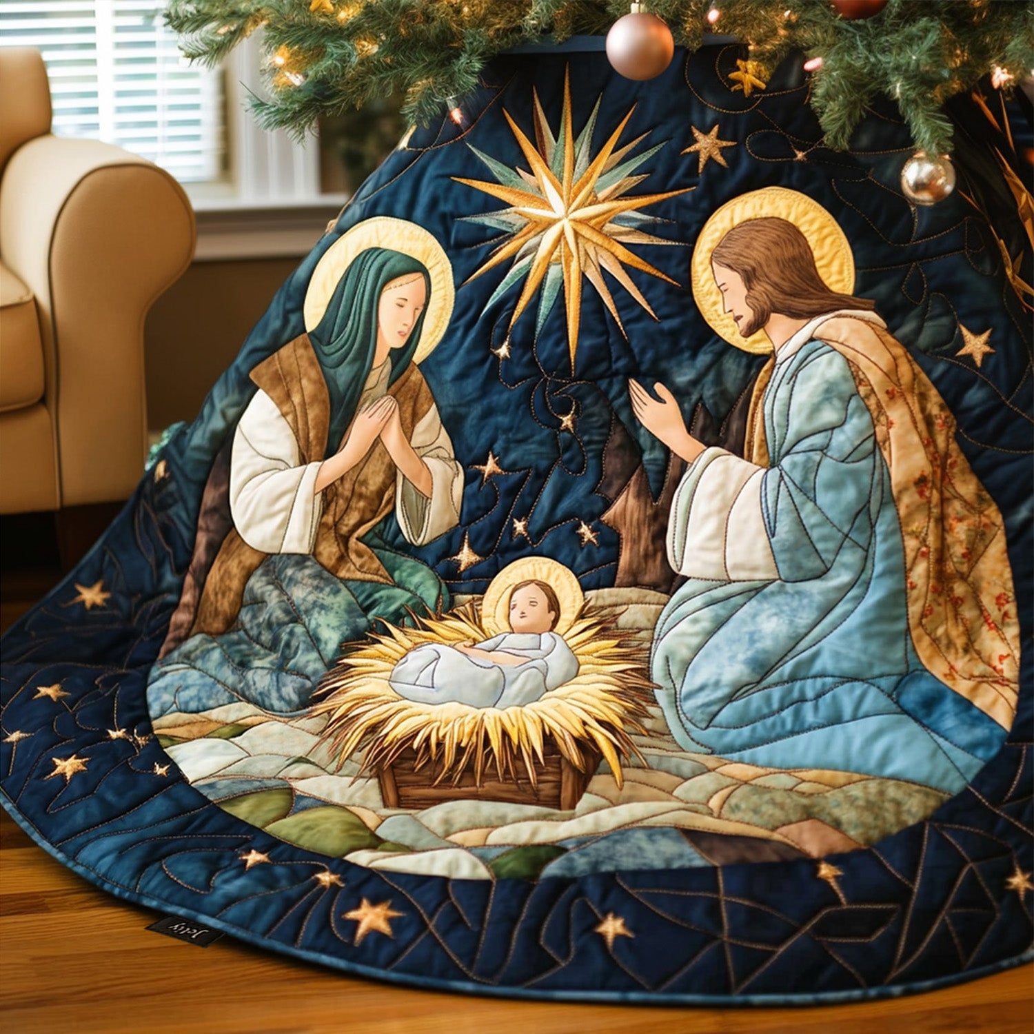 Angelic Grace Quilted Christmas Tree Skirt Son Christmas Tree Decoration Gifts