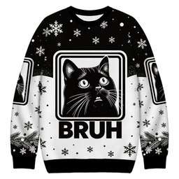 BRUH Cat Christmas Ugly Sweater Funny Xmas Apparel Gift For Cat Lovers