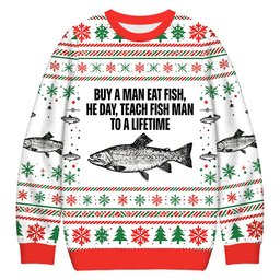 Buy A Man Eat Fish Funny Meme Christmas Ugly Sweater Funny Xmas Clothing Gifts
