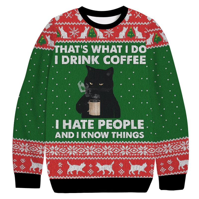 Black Cat Coffee Christmas Ugly Sweater Funny Christmas Clothes Gifts For Cat Lovers