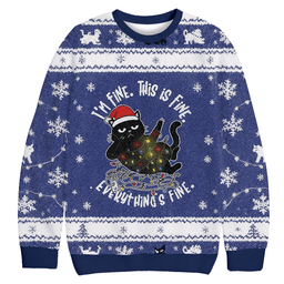 Cat Everything Is Fine Funny Christmas Ugly Sweater Funny Xmas Apparel Him Gifts