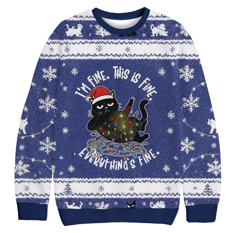 Cat Everything Is Fine Funny Christmas Ugly Sweater Funny Xmas Apparel Him Gifts