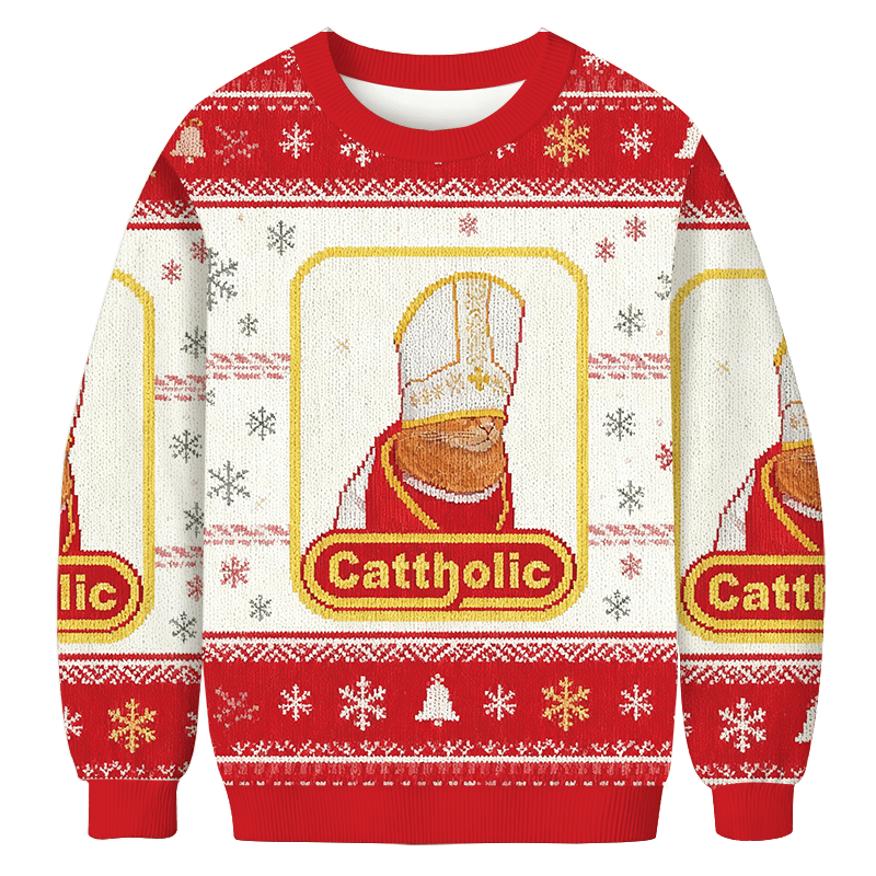 Cattholic Cat Funny Christmas Ugly Sweater Funny Xmas Clothes Christmas Gift For Mom