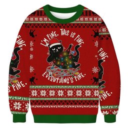 Cat Everything Is Fine Christmas Ugly Sweater Funny Xmas Outfits Cat Lovers Gifts