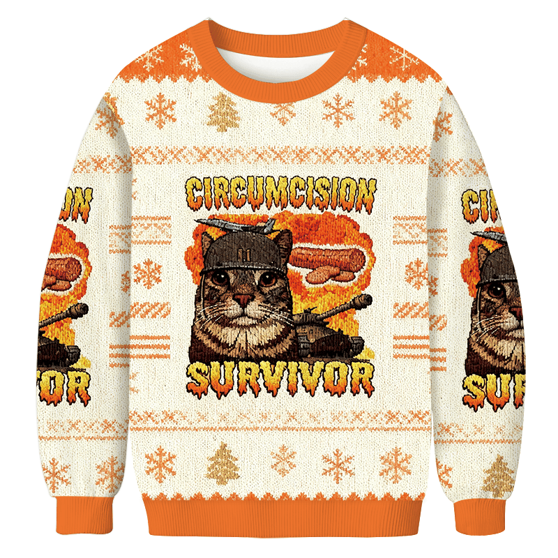 Circumcision Survivor Funny Cat Meme Christmas Ugly Sweater Funny Xmas Attire Gift