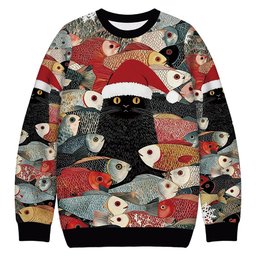 Black Cat Koi Fish Christmas Ugly Sweater Cat Christmas Clothing Gifts For Wife