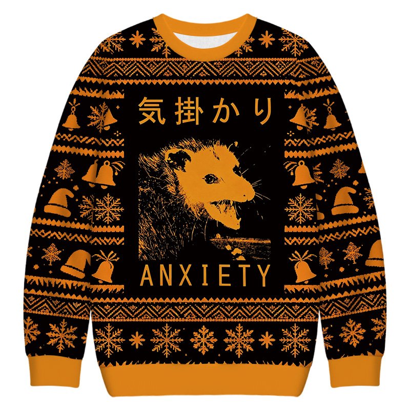 Anxiety Japanese Opossum Christmas Ugly Sweater Funny Xmas Gear Gifts For Mom