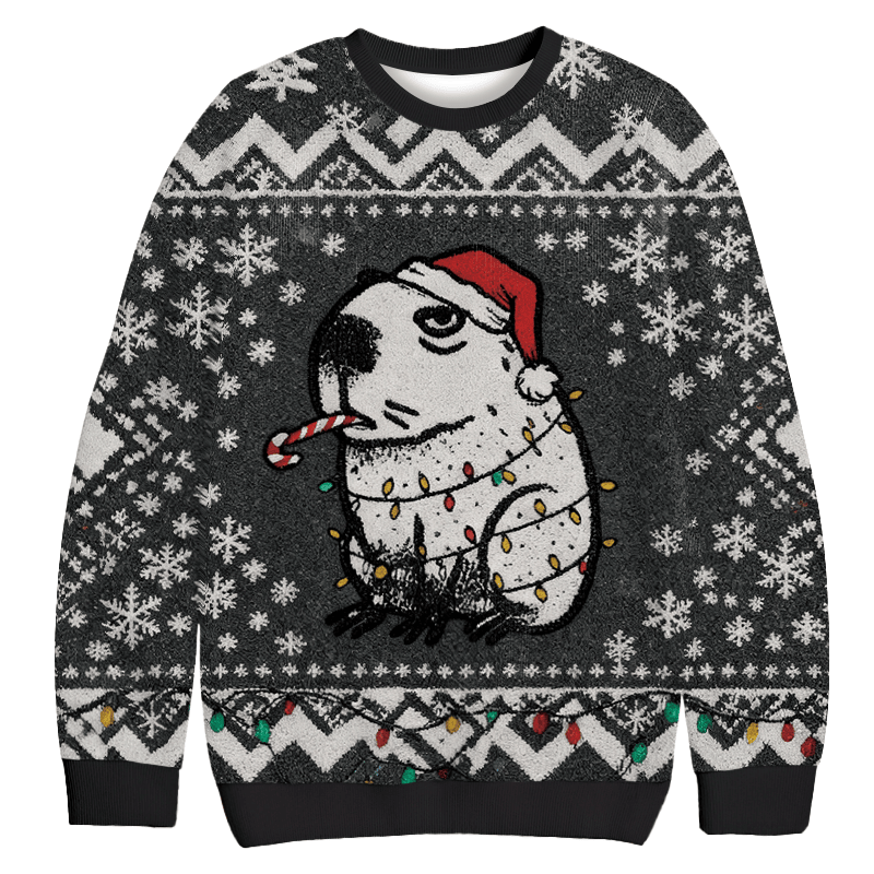 Capybara Smoking Funny Christmas Ugly Sweater Funny Xmas Apparel Capybara Lover Gift