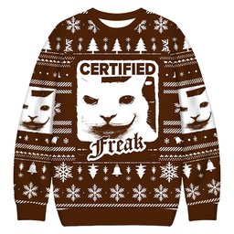 Certified Freak Cat Meme Christmas Ugly Sweater Funny Xmas Apparel Cat Lovers Gifts