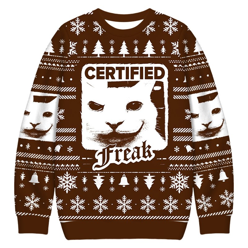 Certified Freak Cat Meme Christmas Ugly Sweater Funny Xmas Apparel Cat Lovers Gifts