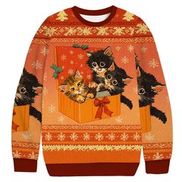 Cute Cat In Gift Box Christmas Ugly Sweater Funny Xmas Apparel Gifts For Grandma