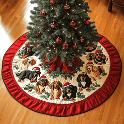 Dachshund Noel Night Christmas Quilted Tree Skirt Tree Mat Christmas Gift For Dog Lovers