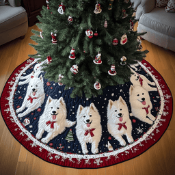 Samoyed Charm Christmas Quilted Tree Skirt Christmas Dog Lovers Tree Mat Gifts