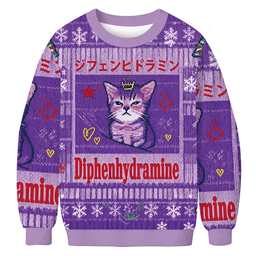 Diphenhydramine Cat Funny Meme Christmas Ugly Sweater Cat Xmas Apparel Gift For Her