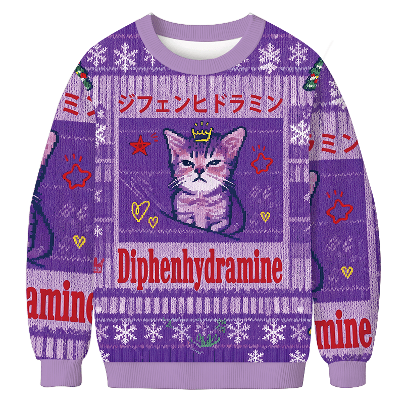 Diphenhydramine Cat Funny Meme Christmas Ugly Sweater Cat Xmas Apparel Gift For Her