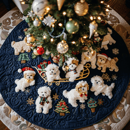Holiday Bichon Wishes Christmas Quilted Tree Skirt Dog Lover Christmas Decor Gifts