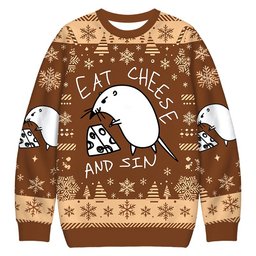 Eat Cheese And Sin Meme Christmas Ugly Sweater Funny Christmas Clothes Gifts Ideas