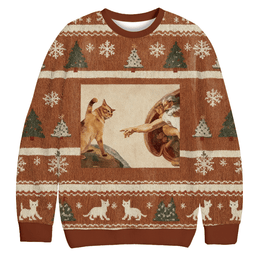 Cat God Creation Of Adam Meme Christmas Ugly Sweater Funny Xmas Gear Christmas Gifts