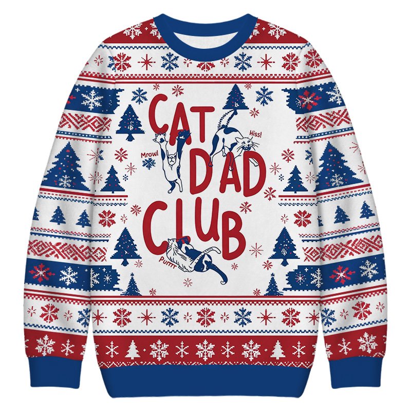 Cat Dad Club Christmas Ugly Sweater Funny Xmas Outfits Gifts For Friends