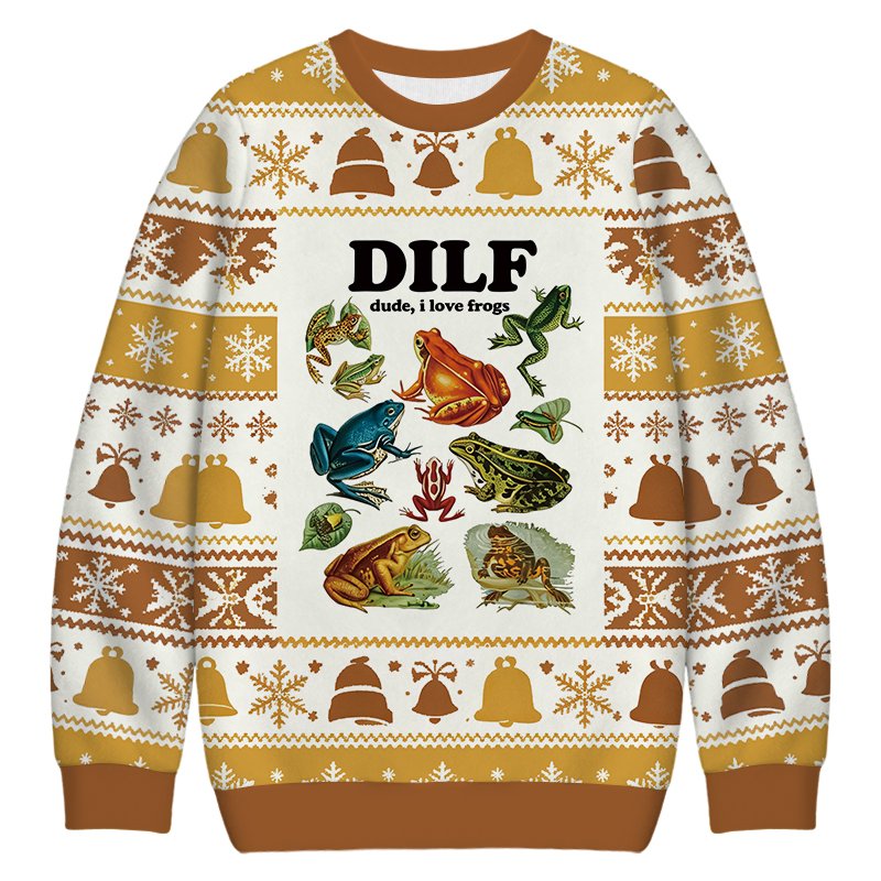 Dude I Love Frog Christmas Ugly Sweater Funny Christmas Attire Gifts For Sister
