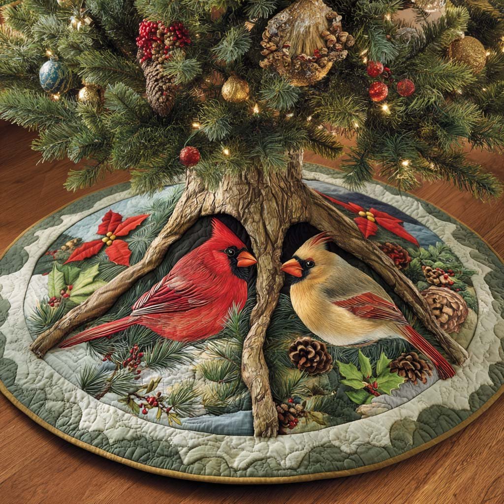 Evergreen Companions Quilted Tree Skirt Christmas Bird Owners Holiday Decor Gifts