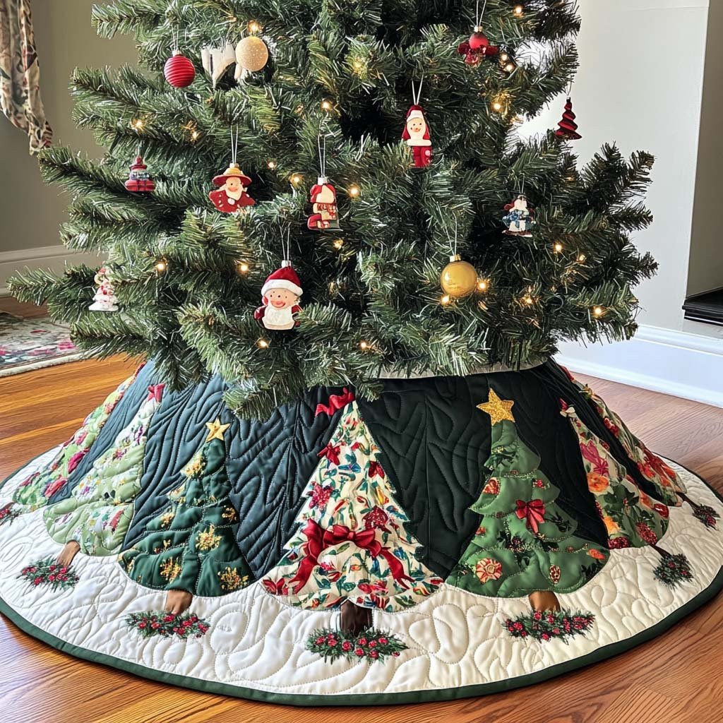 Winter Forest Magic Christmas Quilted Tree Skirt Christmas Lovers Home Decor Gifts