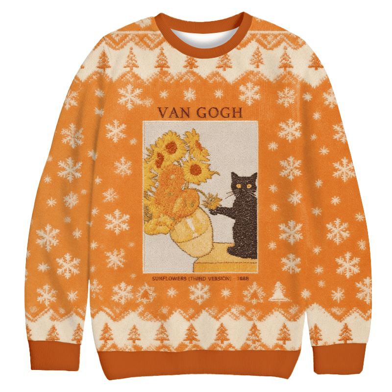 Black Cat With Sunflowers Christmas Ugly Sweater Cat Funny Xmas Attire Gifts For Mom
