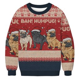 Bah Hum Pug Dog Lovers Christmas Ugly Sweater Funny Xmas Outfits Gifts For Sister
