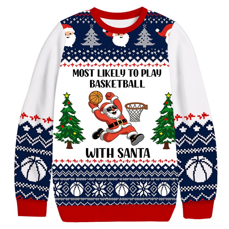 Basketball Santa Christmas Ugly Sweater Funny Xmas Outfits Basketball Lovers Gifts