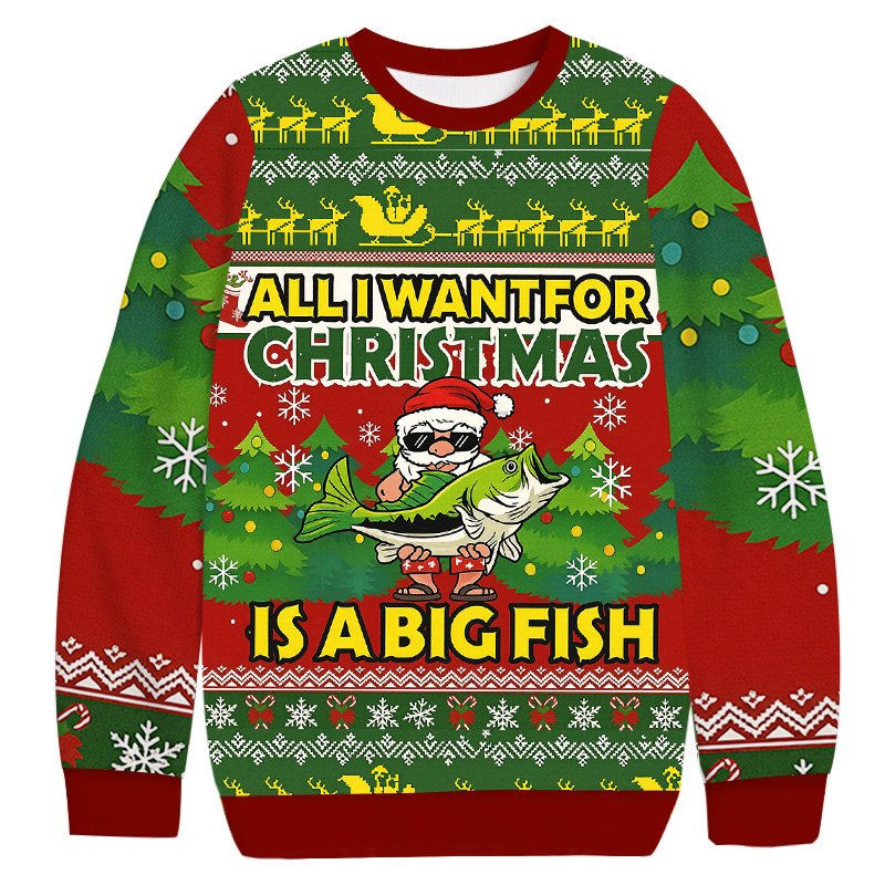 All I Want For Christmas Is A Big Fish Christmas Ugly Sweater Funny Xmas Outfits_