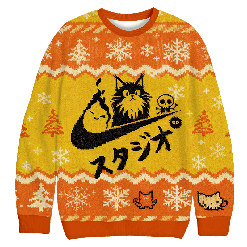 Black Cat Vintage Christmas Ugly Sweater Cat Funny Xmas Clothes Gifts For Girlfriend