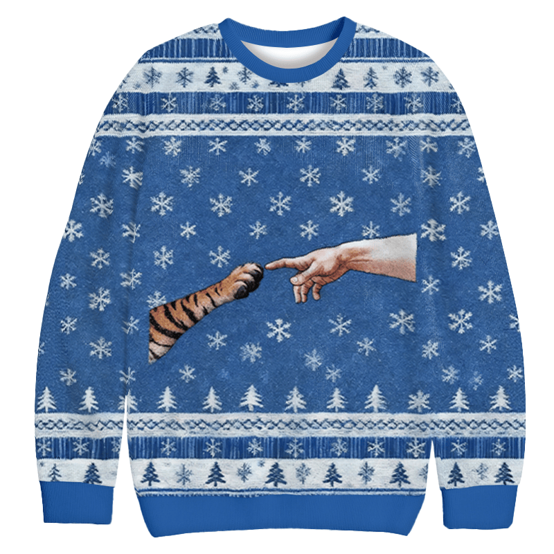Cat God Creation Of Adam Christmas Ugly Sweater Funny Xmas Gear Christmas Gifts For Her