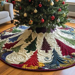 Frosted Tree Serenade Quilted Christmas Tree Skirt Christmas Tree Mat Lover Gift Ideas