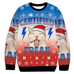 Certified Freak Cat Christmas Ugly Sweater Funny Xmas Clothes Christmas Gifts_