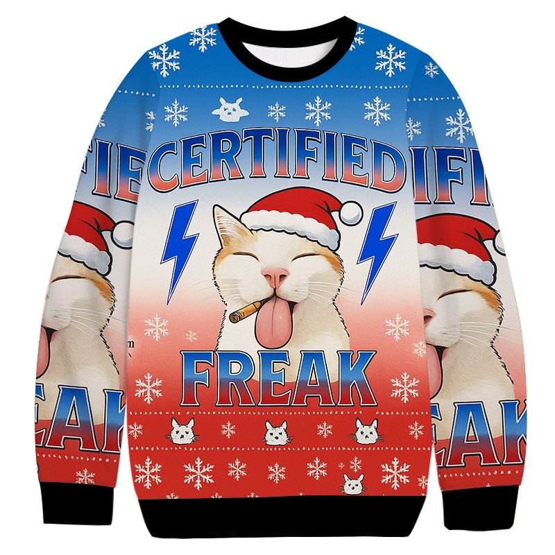 Certified Freak Cat Christmas Ugly Sweater Funny Xmas Clothes Christmas Gifts_