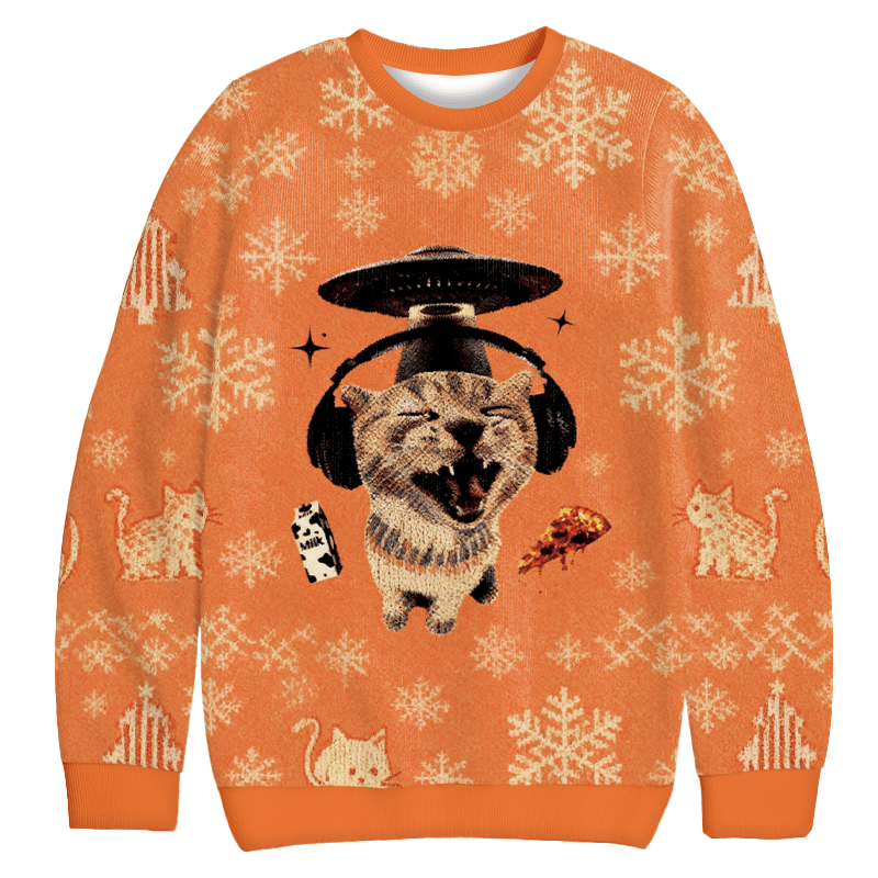 Alien Cat Meme Christmas Ugly Sweater Funny Xmas Outfits Cat Lovers Gifts