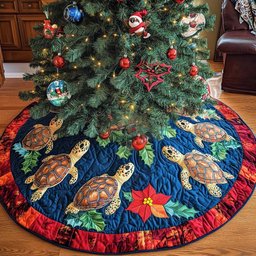 Turtles Journey Christmas Quilted Tree Skirt Christmas Tree Skirt Gift For Turtle Lovers