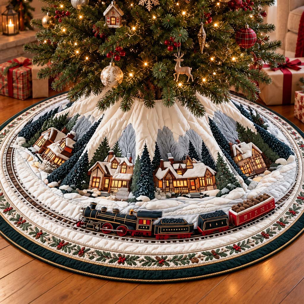 Alpine Village Christmas Quilted Tree Skirt