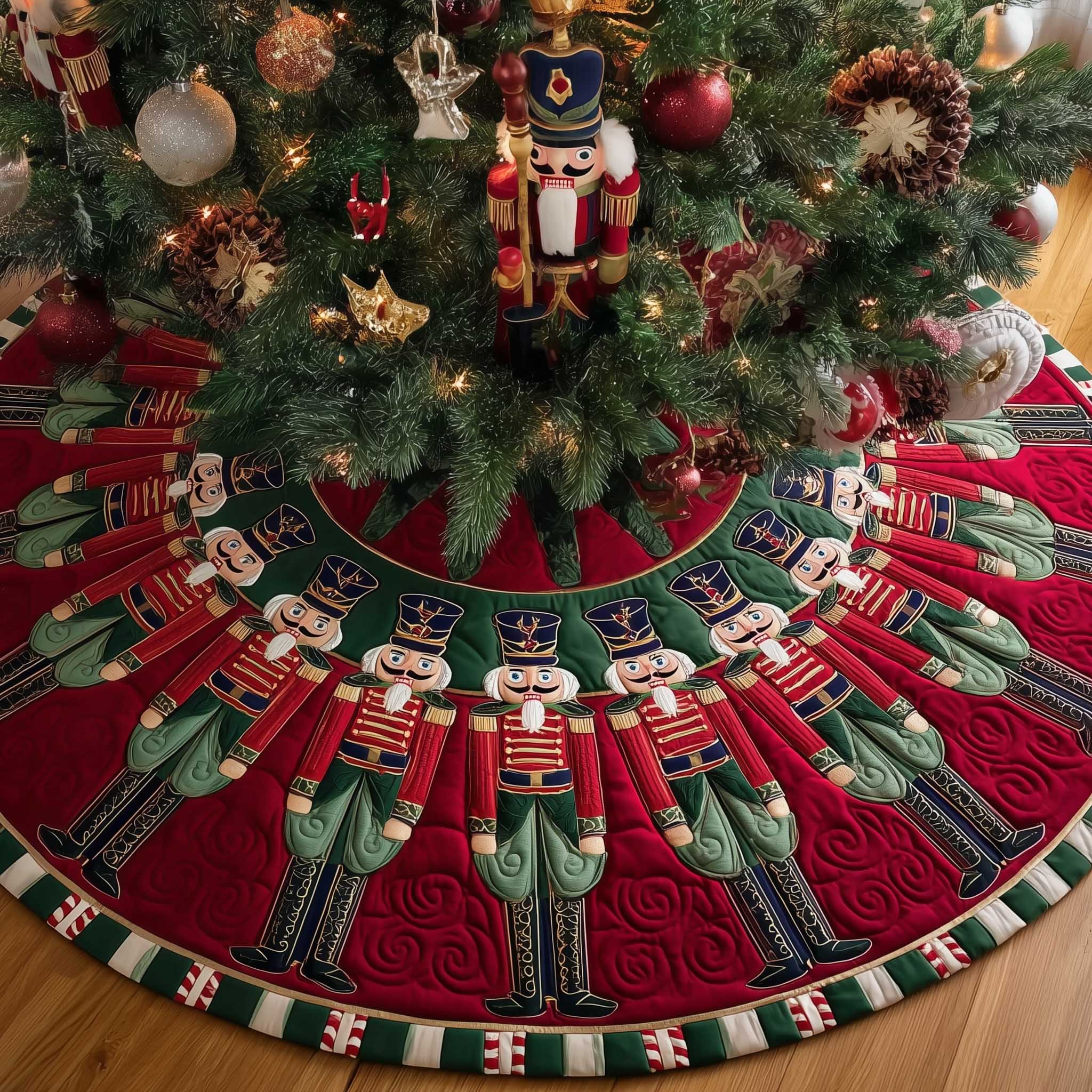 Cheerful Nutcracker Christmas Quilted Tree Skirt