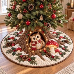 Whisper Owl Christmas Quilted Tree Skirt
