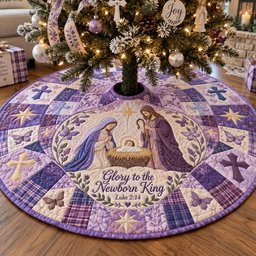 Purple Holy Night Christmas Quilted Tree Skirt
