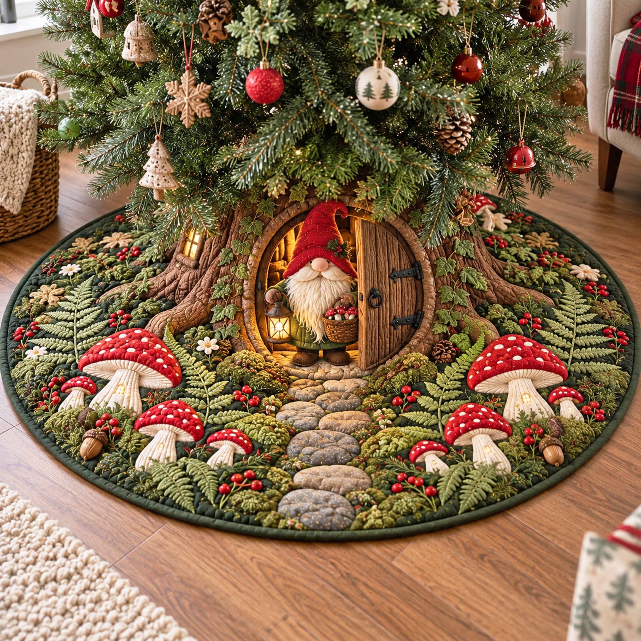 Gnome Glade Christmas Quilted Tree Skirt