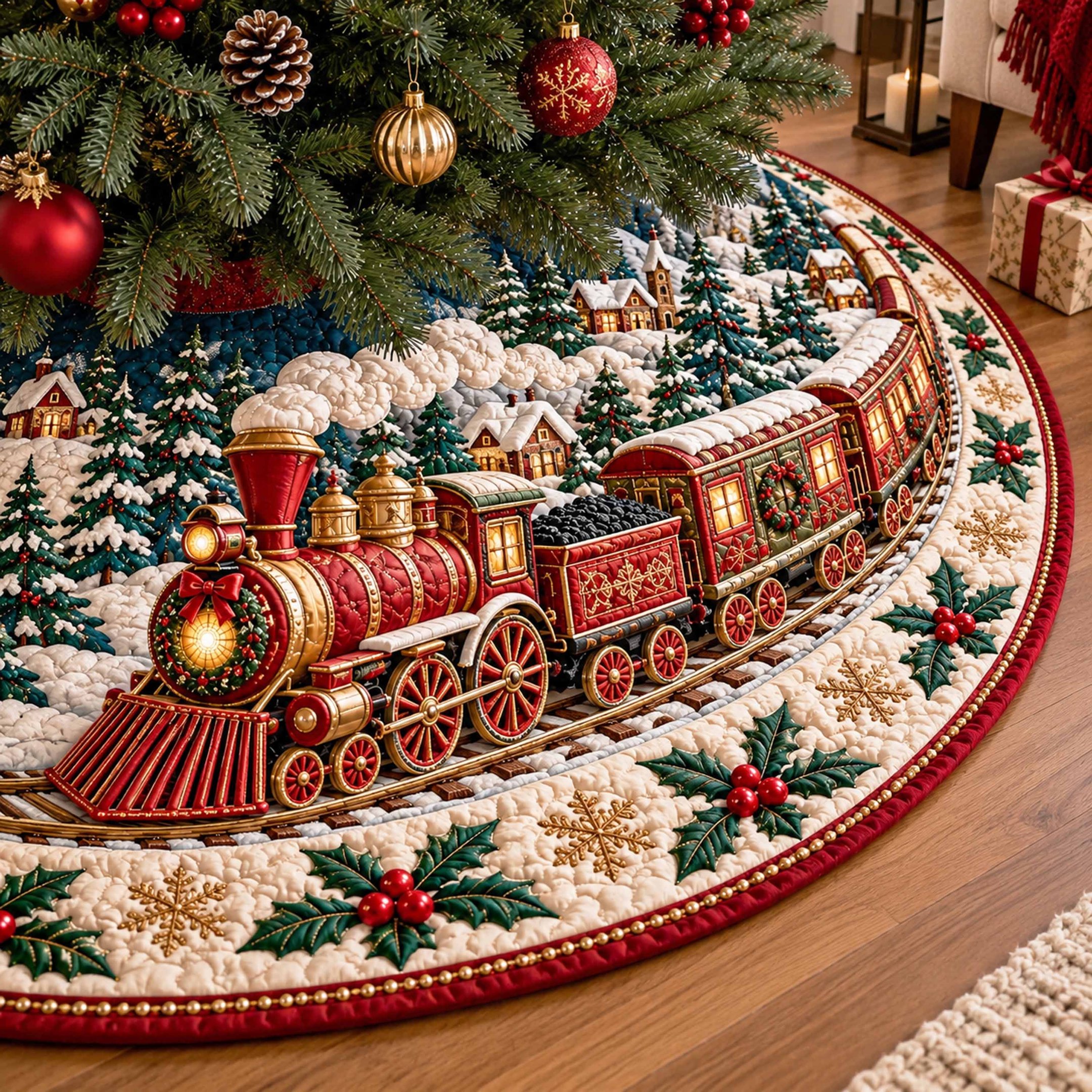 Winter Junction Christmas Quilted Tree Skirt