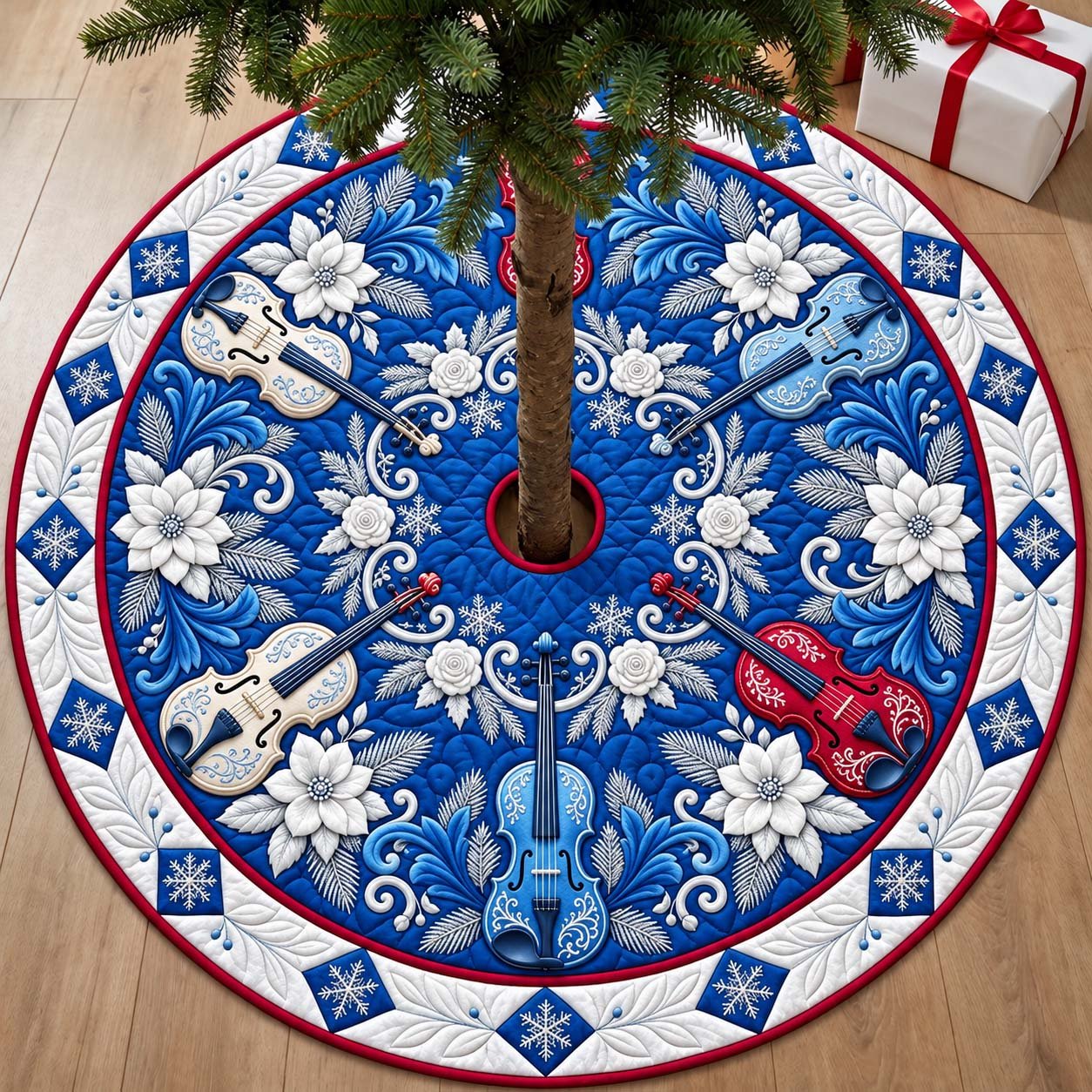 Winter Violin Waltz Quilted Tree Skirt