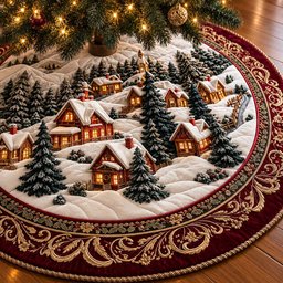 Golden Village Christmas Quilted Tree Skirt