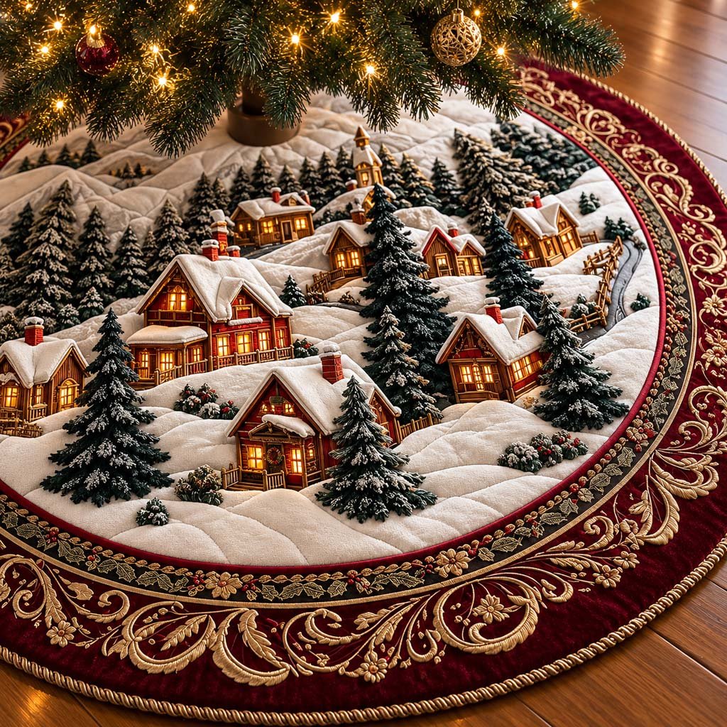 Golden Village Christmas Quilted Tree Skirt