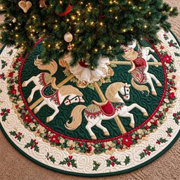 Emerald Carousel Christmas Quilted Tree Skirt