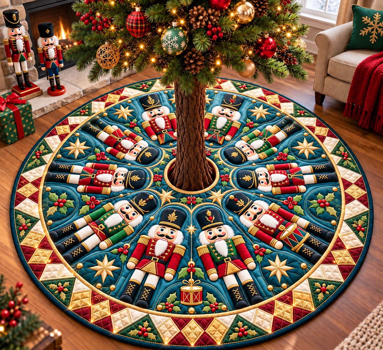 Nutcracker Christmas Parade Quilted Tree Skirt