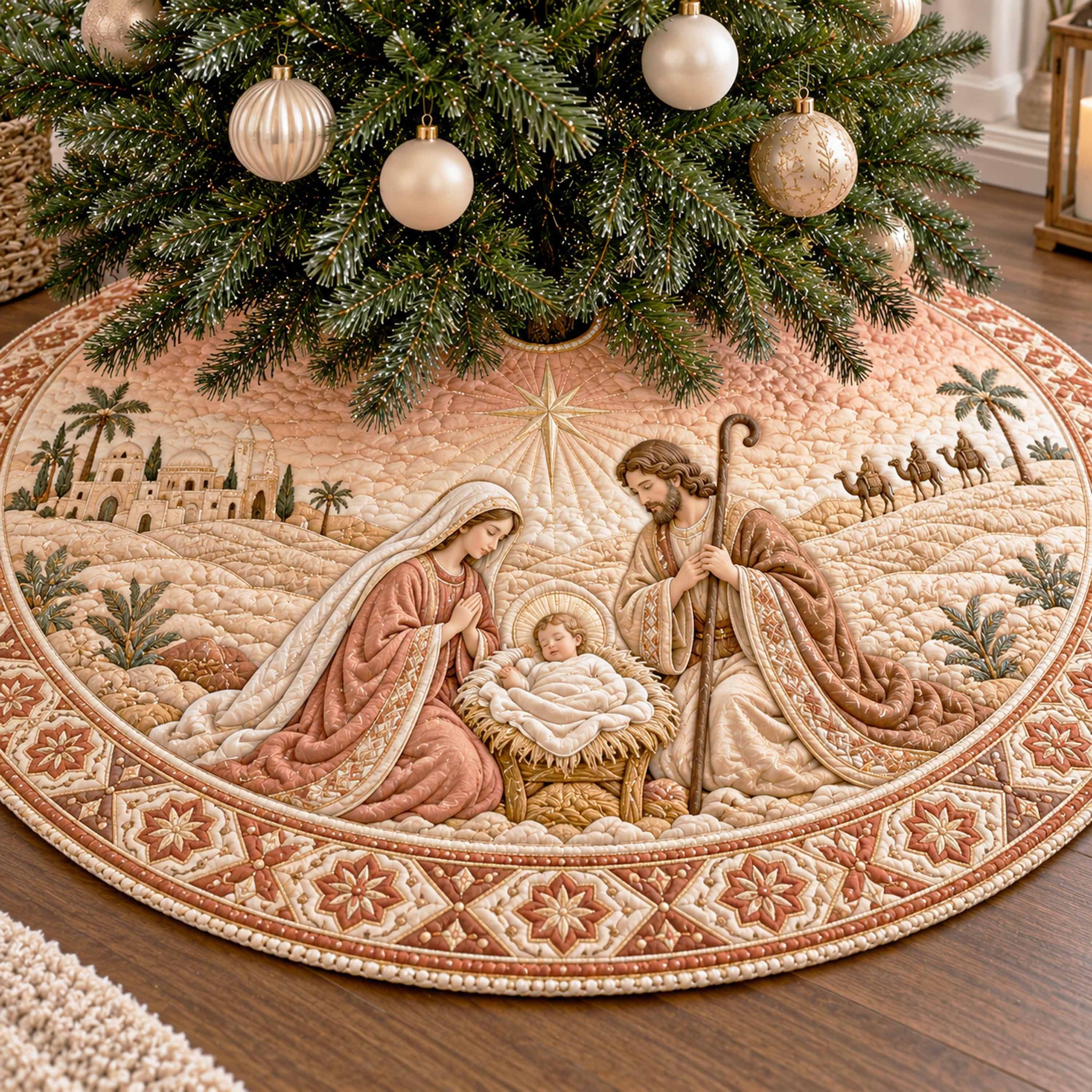 Holy Family Christmas Quilted Tree Skirt