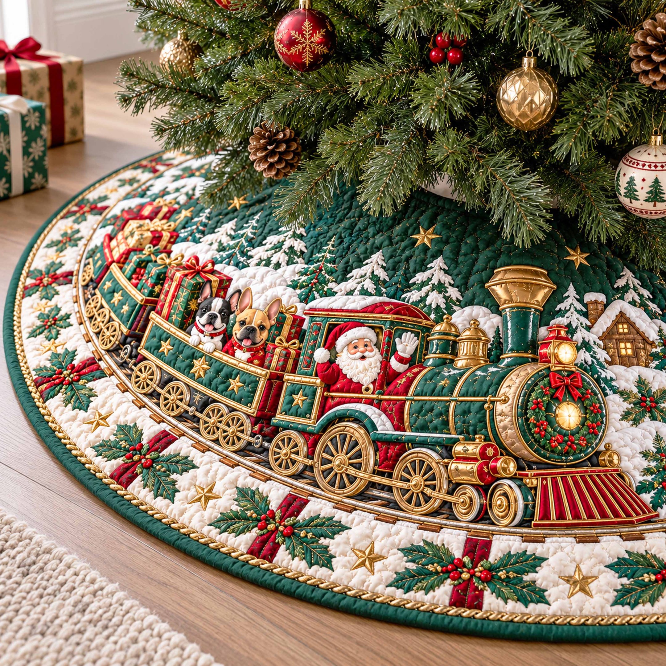 Santa Express Christmas Quilted Tree Skirt